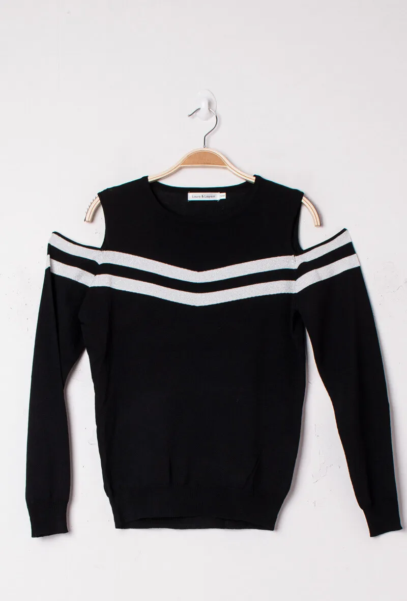 Jersey mit freien Schultern und Streifen